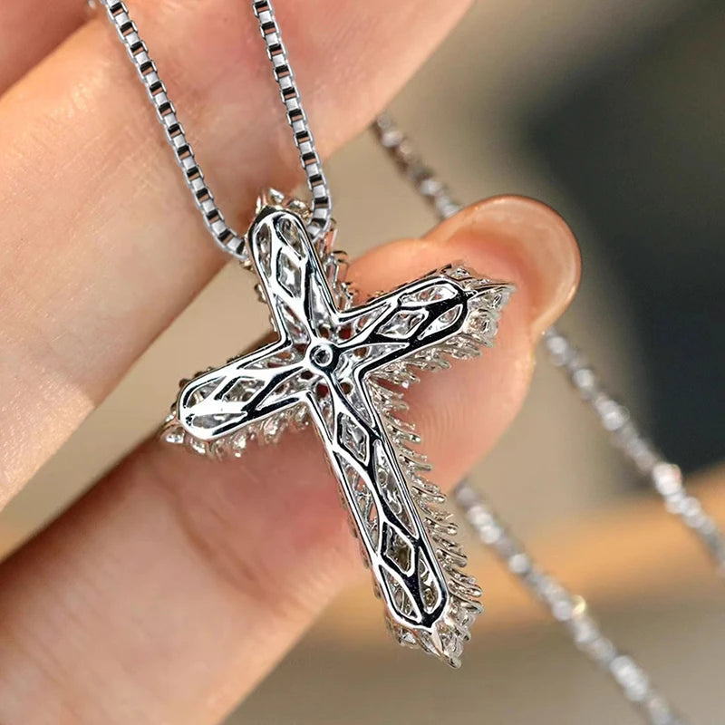 Huitan Crystal Cross Pendant Necklace | Cubic Zirconia Women Cross Pendant Necklace Axl