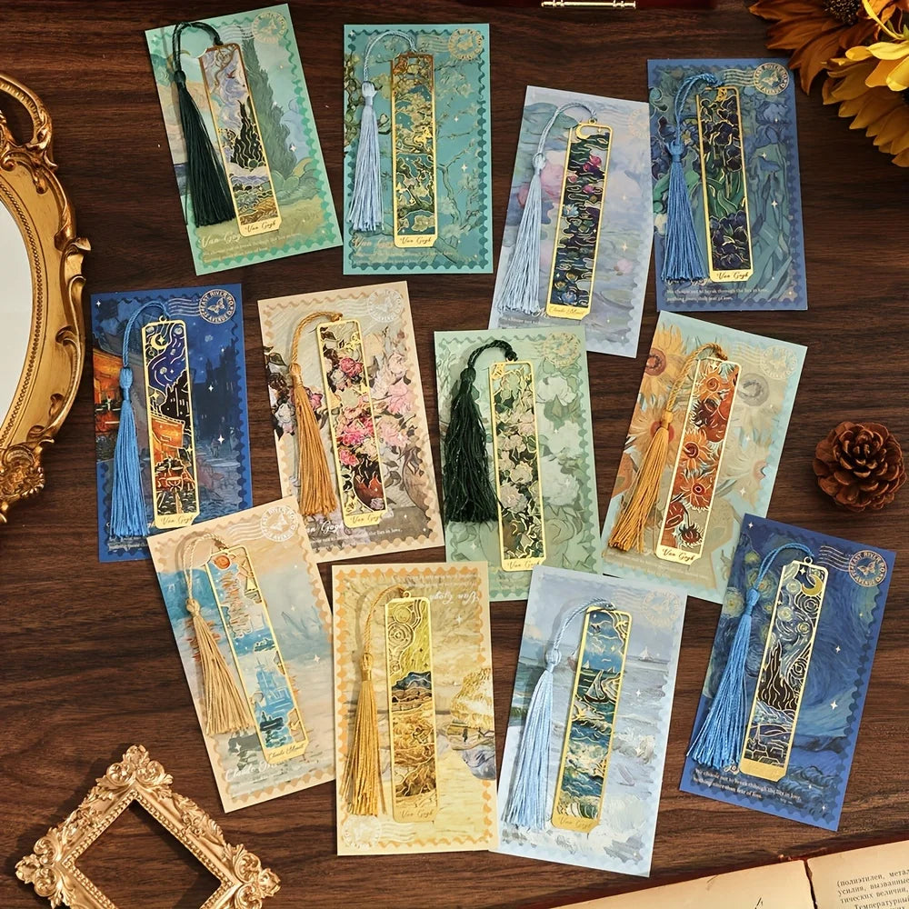 12-Pc Vintage Metal Bookmarks with Tassel | Book Lover Gift Set Decorative Bookmarks Axl