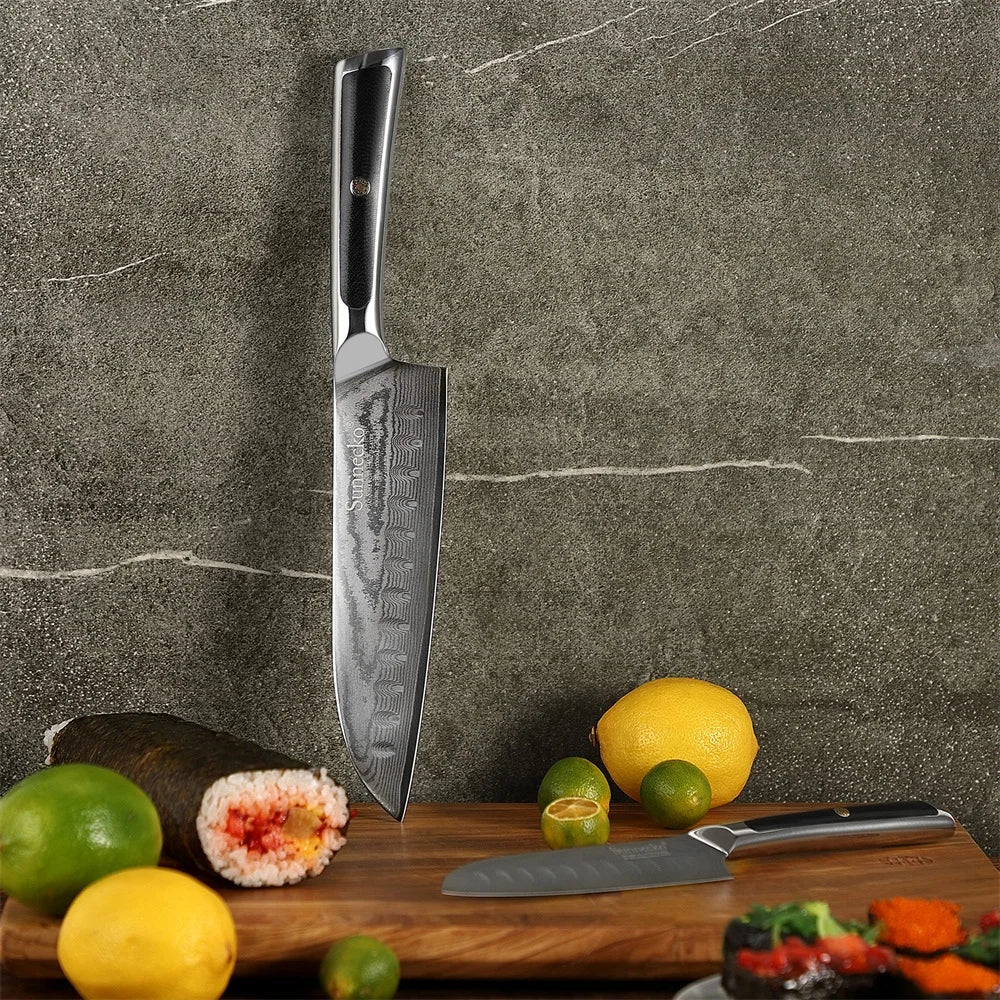 Sunnecko 7"/5" Damascus Santoku Knife Set VG10 G10 Handle Damascus Santoku Knife Axl