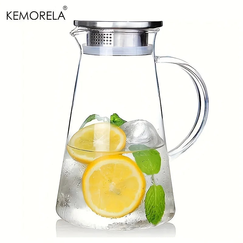 KEMORELA Heat-Resistant Glass Water Jug with Cups & Handle Glass Water Pitcher Axl Transparent 2.0L
