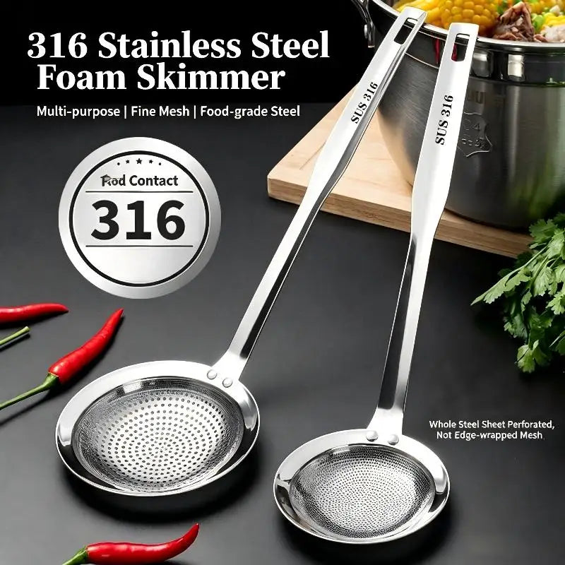 316 Stainless Steel Fine Mesh Skimmer Spoon | Fat & Foam Strainer Kitchen Skimmer Spoon Axl