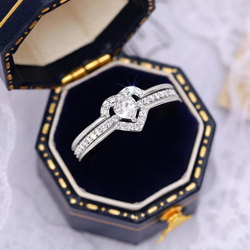 Huitan Heart Cubic Zirconia Wedding Band Ring for Women Wedding Band Ring Axl