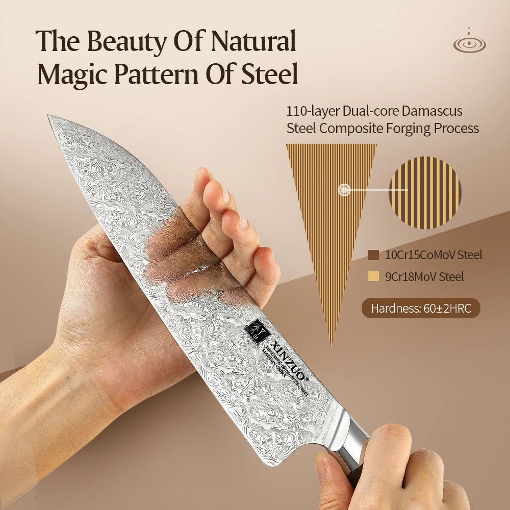 XINZUO 7.8" 110-Layer Damascus Steel Chef's Knife | Jiang Series Damascus Chef's Knife Axl