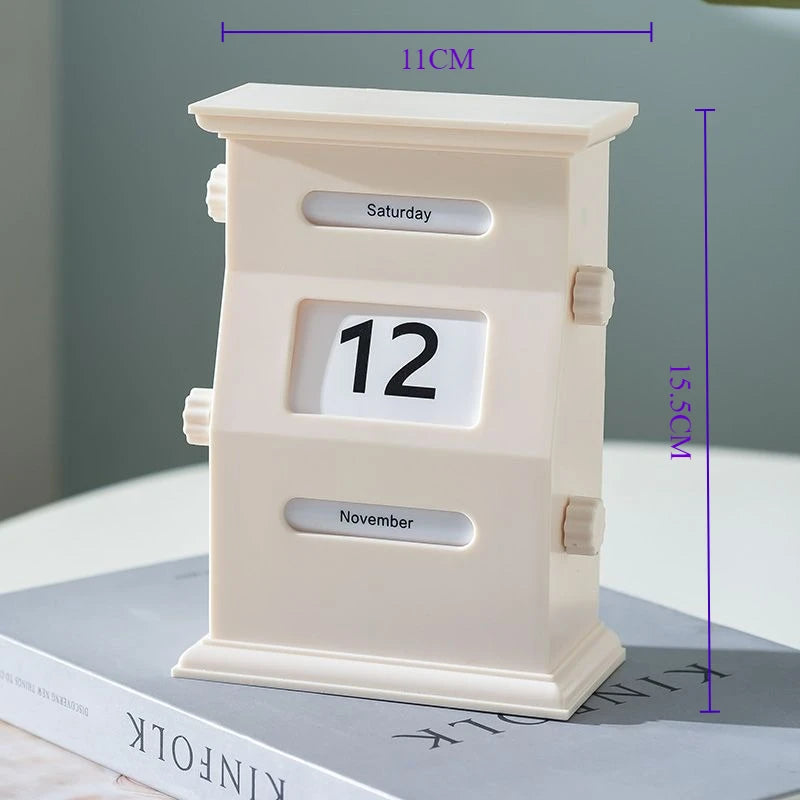 Retro Calendar Desk Figurine – Creative Miniature Sculpture Gift Desk Calendar Figurine Axl White