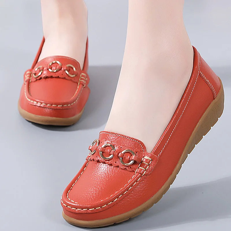 HAJINK Women's Leather Slip-On Loafers – Low Wedge Flat Shoes Women's Flat Loafers Axl
