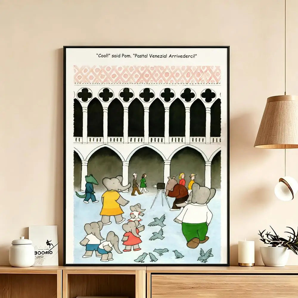 Babar Cartoon HD Art Poster – Waterproof Sticky Wall Decor Wall Art Poster Axl White15 30X40cmNoframe