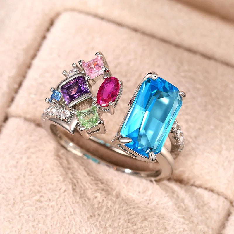 Huitan Geometric Colorful CZ Women Ring – Resizable Bridal Fashion CZ Ring Axl
