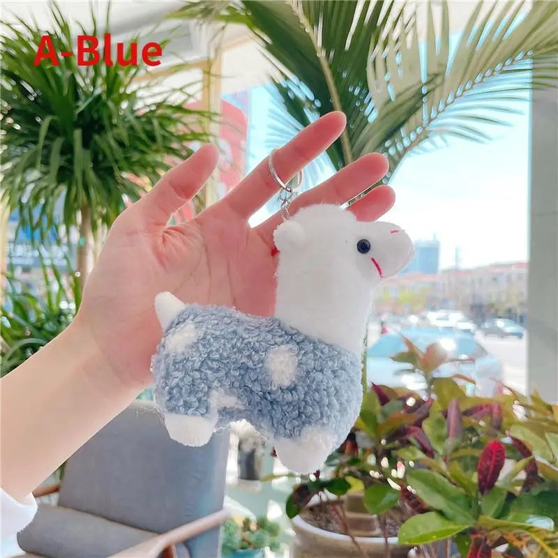 Soft Plush Alpaca Keychain – Cute Stuffed Animal Bag Charm Plush Keychain Charm Axl blue-a