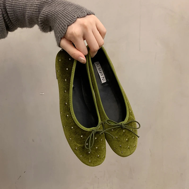Vintage Suede Women's Ballet Flats – Slip-On Round Toe Shoes Women's Ballet Flats Axl green 35