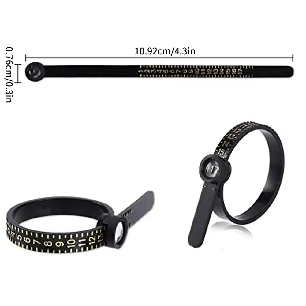 Finger Ring Sizer with Magnifying Glass | US Size 1–17 Gauge Ring Sizing Tool Axl Black