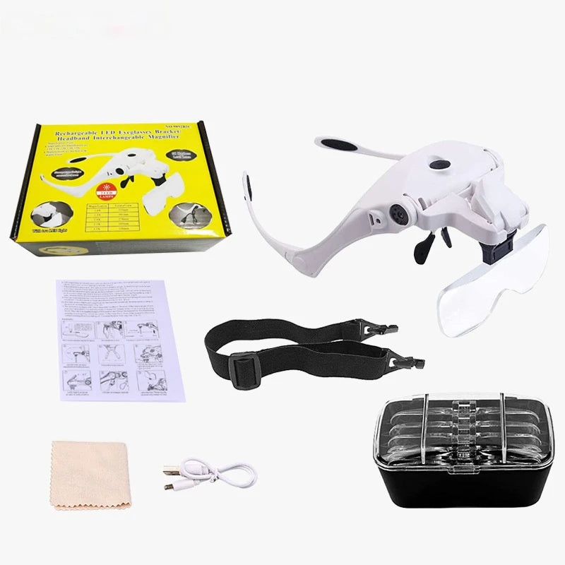 Head-Mounted LED Magnifying Glasses – 5-Speed Optical Loupe LED Magnifying Loupe Axl