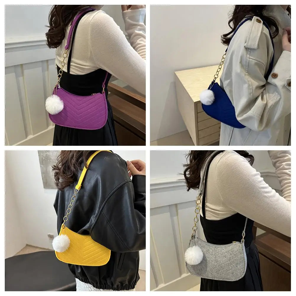 Mini Felt Shoulder Bag – Pom-Pom Saddle Handbag for Women Mini Shoulder Bag Axl