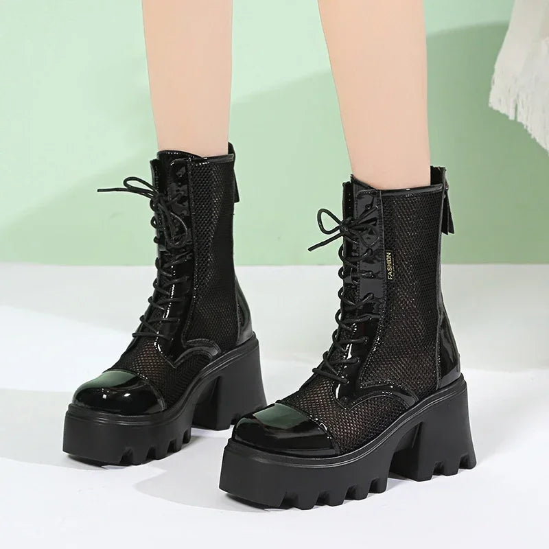 Women's Platform Wedge Ankle Boots – Breathable Mesh Booties Platform Wedge Booties Axl