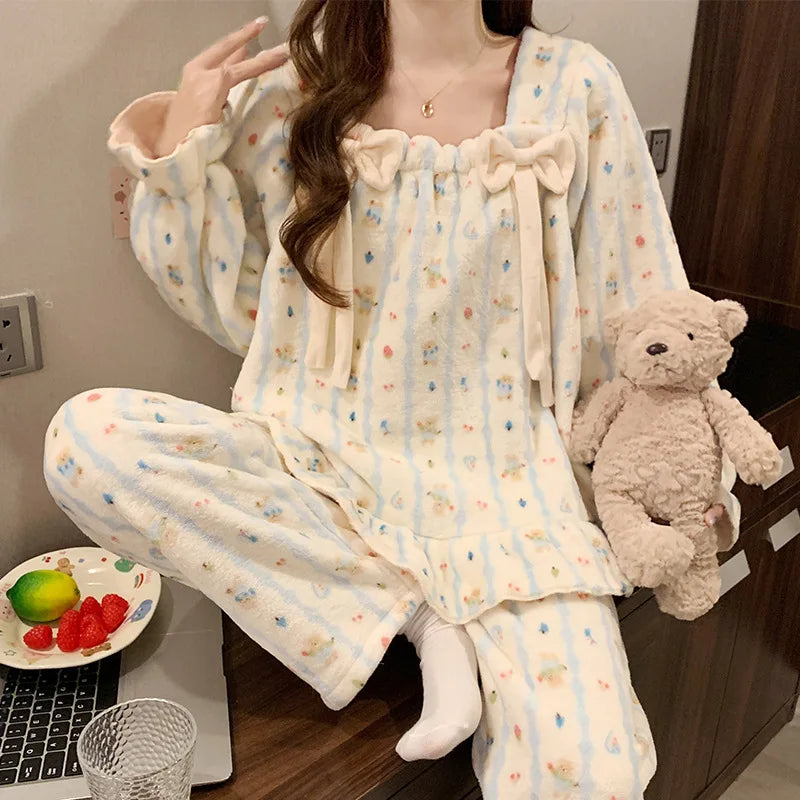 Women's Coral Fleece Pajama Set – Warm Princess Loungewear Women's Pajama Set Axl 9929-1 2XL
