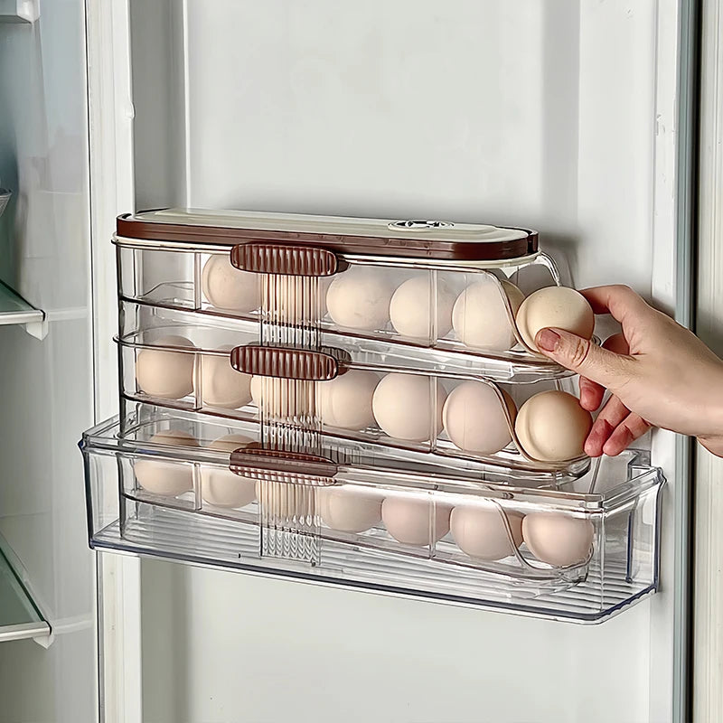 Auto Rolling Egg Rack – Fridge Egg Storage Holder 1–3 Layers Egg Storage Rack Axl
