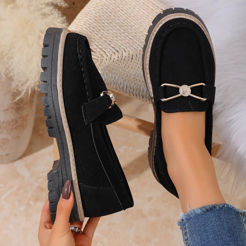 Women's Retro Loafers | British Style Thick Heel Slip-On Shoes Women's Loafers Axl