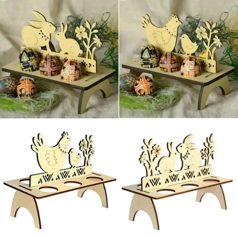 Wooden Easter Egg Tray – Rabbit & Chick Shaped Holder Easter Egg Holder Axl