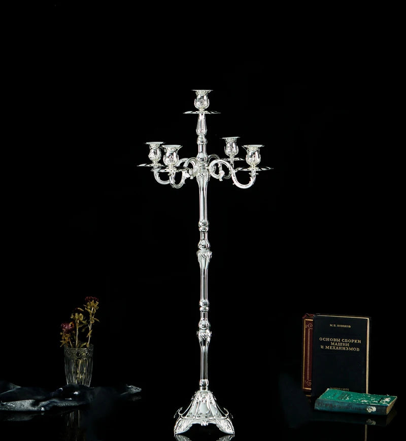 Silver Five-Arm Tall Metal Candle Holder – Wedding Centerpiece Candle Holder Axl 85X40CM