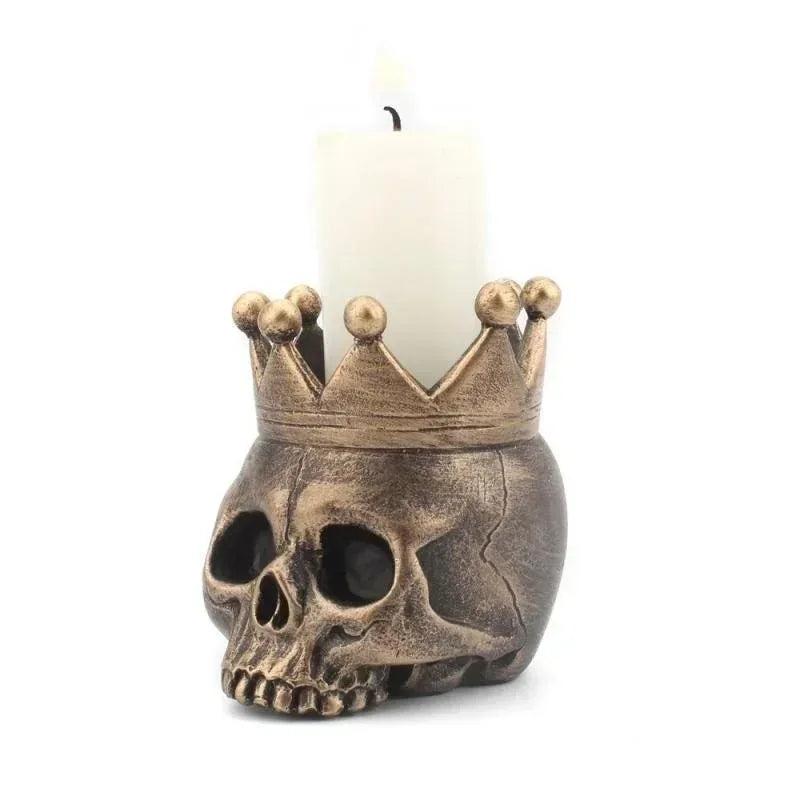 3D Crown Skull Resin Candle Holder – Halloween Skeleton Decor Skull Candle Holder Axl