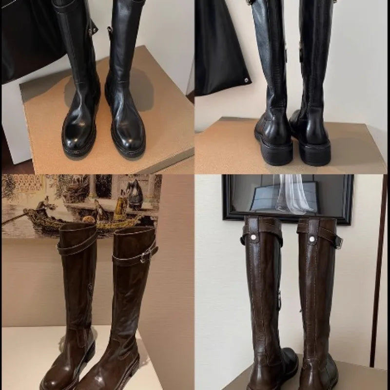Women's Gothic Knee-High Knight Boots – Punk Buckle Platform Knee-High Boots Axl