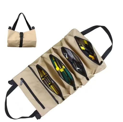 Roll-Up Tool Bag – Multi-Pocket Oxford Cloth Organizer Pouch Roll-Up Tool Bag Axl khaki