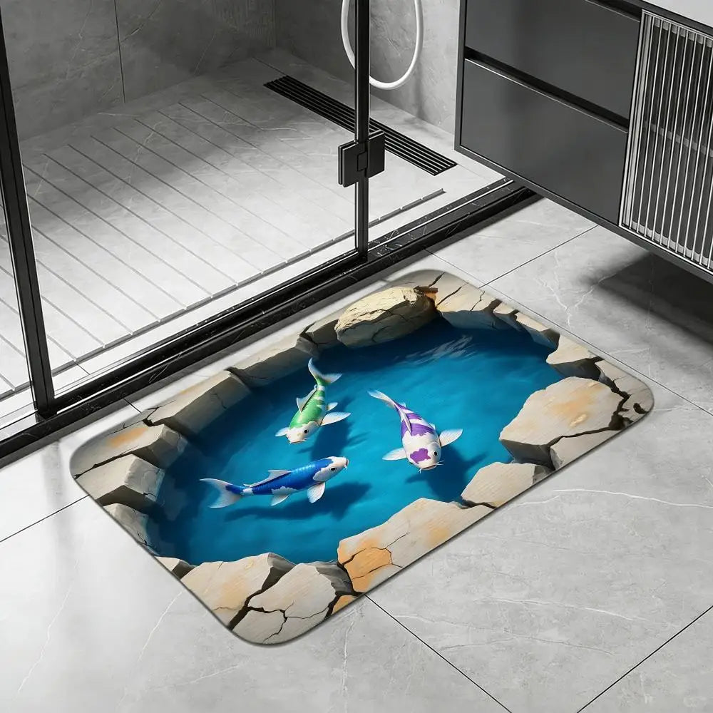 Koi Fish Pond Diatomite Bath Mat – Quick Dry & Non-Slip Diatomite Bath Mat Axl White2 30x45cm