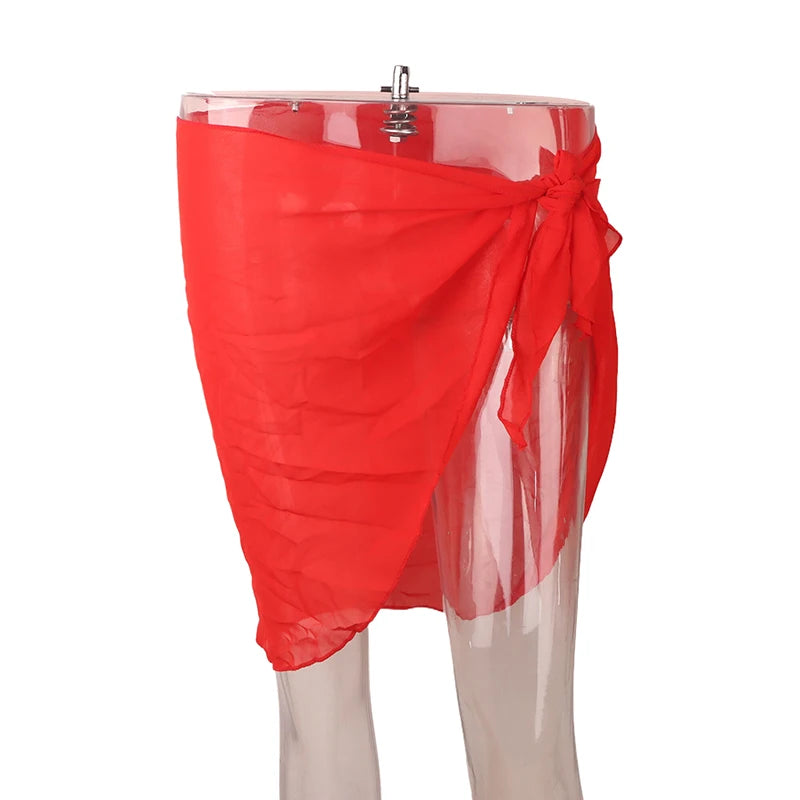 Women's Chiffon Sarong Beach Cover Up Wrap Skirt | One Size Swimwear Cover Up Axl Red