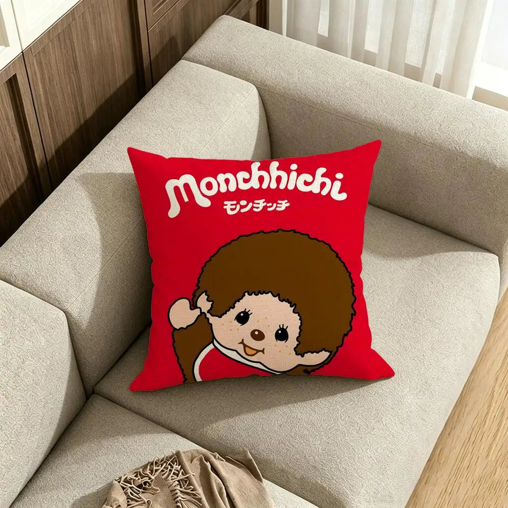 Monchhichi Linen Cushion Cover – Breathable Sofa Pillowcase Decorative Cushion Cover Axl