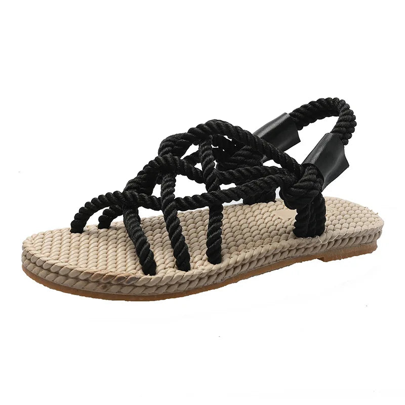 YBQJOO Women's Woven Roman Gladiator Sandals – Beach Slides Women's Sandals Axl Black 35