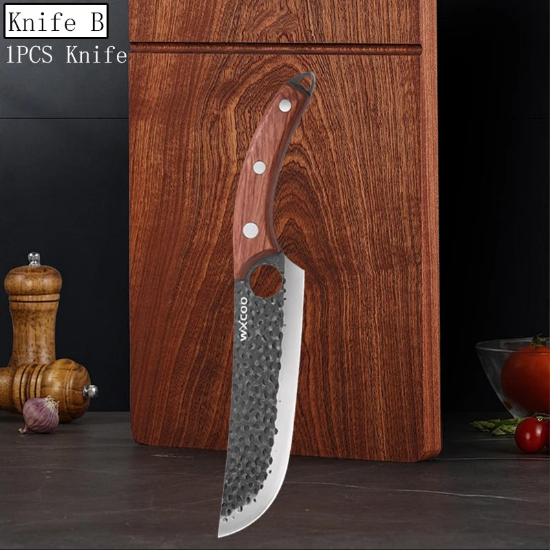 WXCOO Japanese Chef Knife – Forged Stainless Steel Santoku Set Kitchen Knife Set Axl Knife B