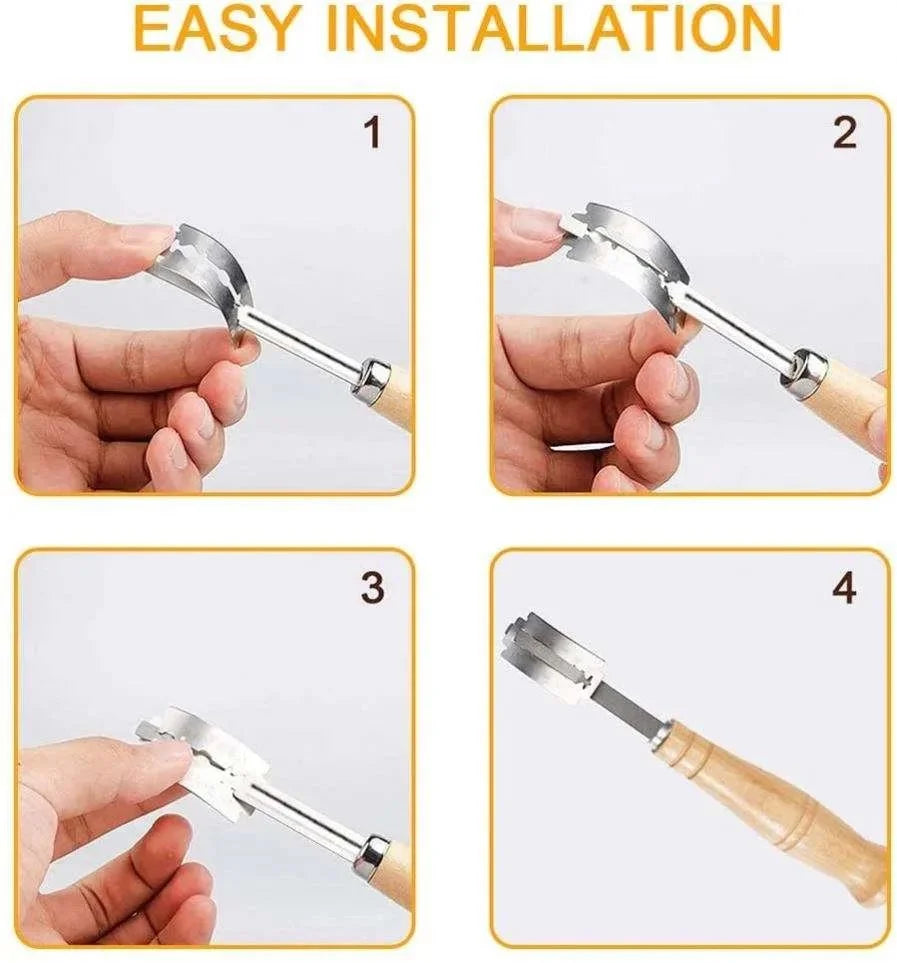 Bread Lame with 5 Blades – Stainless Steel & Wood Handle Bread Scoring Tool Axl
