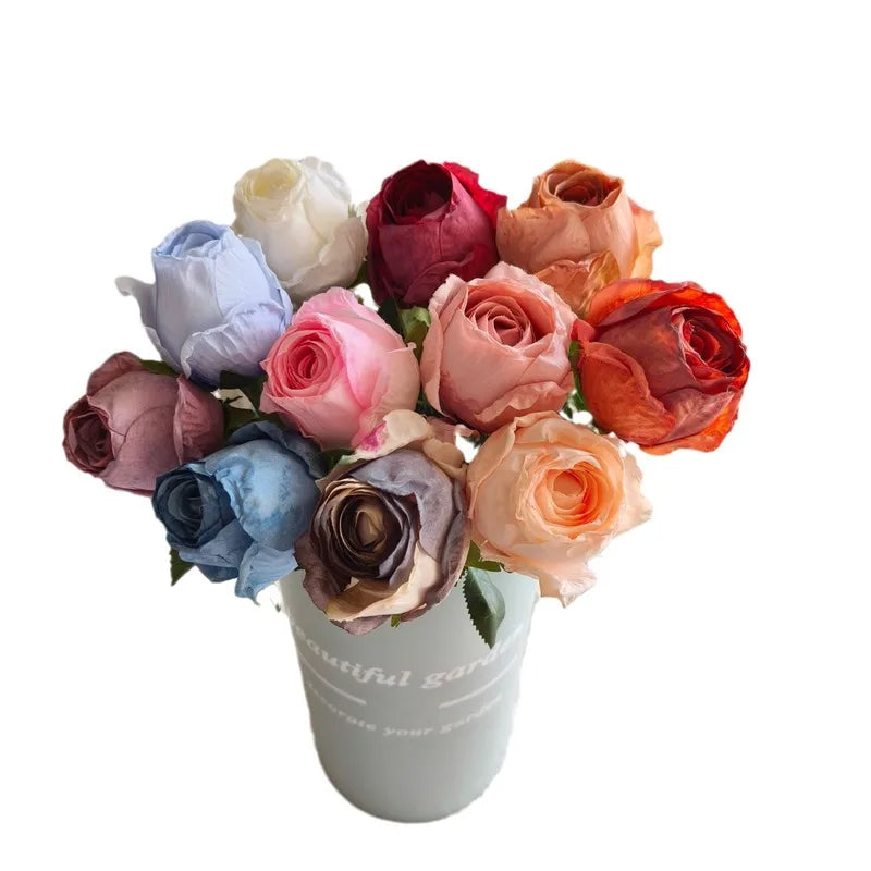 10-Pack Burnt Edge Artificial Silk Rose Stems 50cm | Faux Flowers Artificial Flower Stems Axl
