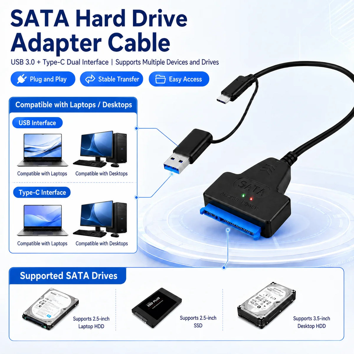 SATA to USB 3.0 Adapter Cable – 6 Gbps for HDD & SSD SATA USB Adapter Axl