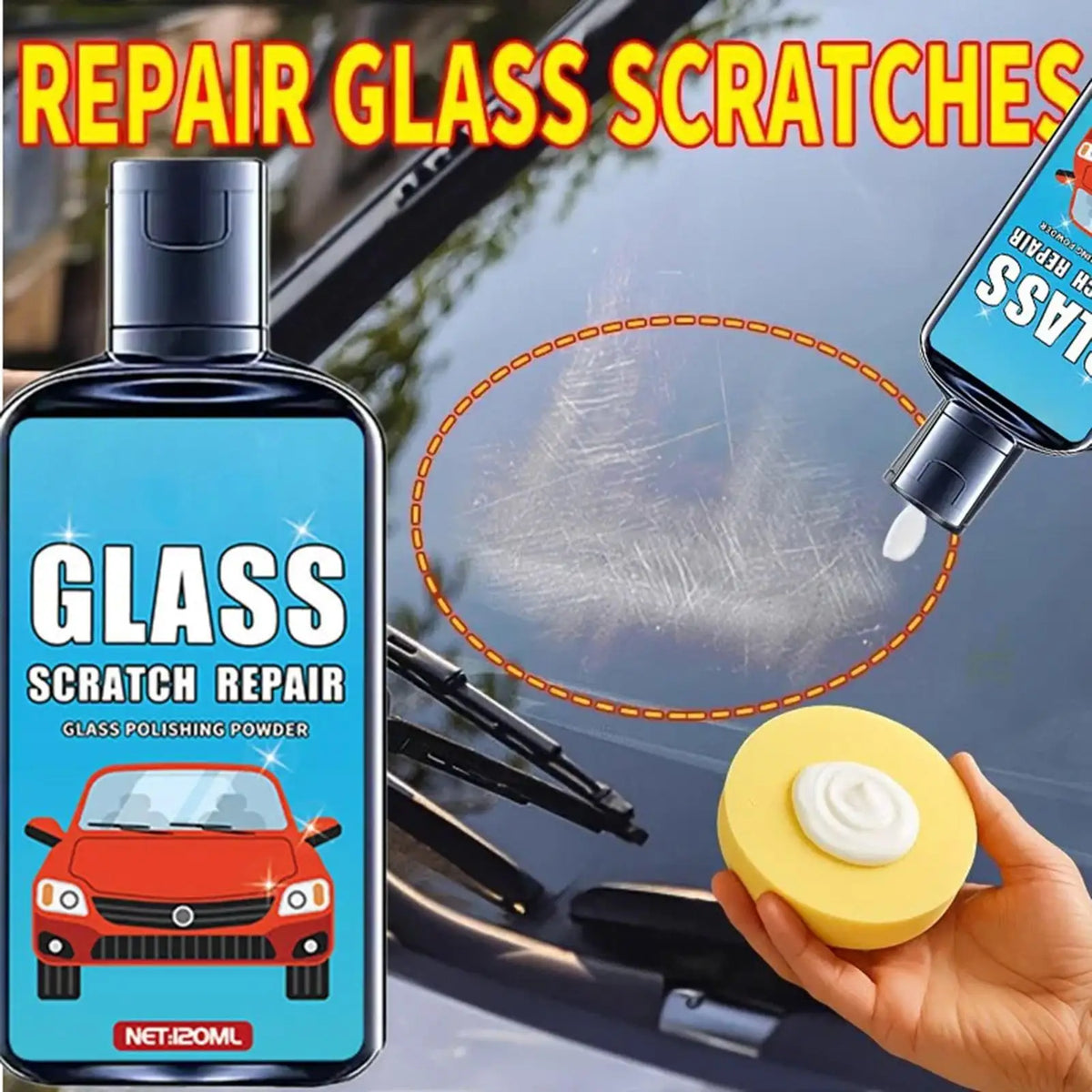 Car Glass Scratch Remover Polishing Wax 120ml + Sponge Car Glass Polish Axl