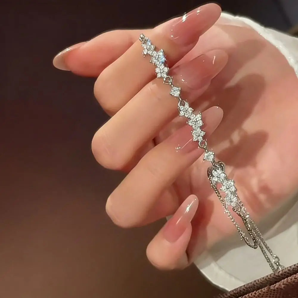 Cherry Blossom CZ Adjustable Floral Bracelet | Zirconia Floral Chain Bracelet Axl