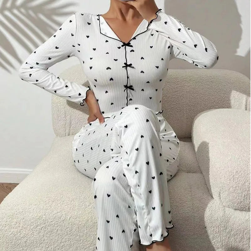 Women's Floral Pajama Set – Lettuce Trim Top & Ankle Pants Pajama Set Axl