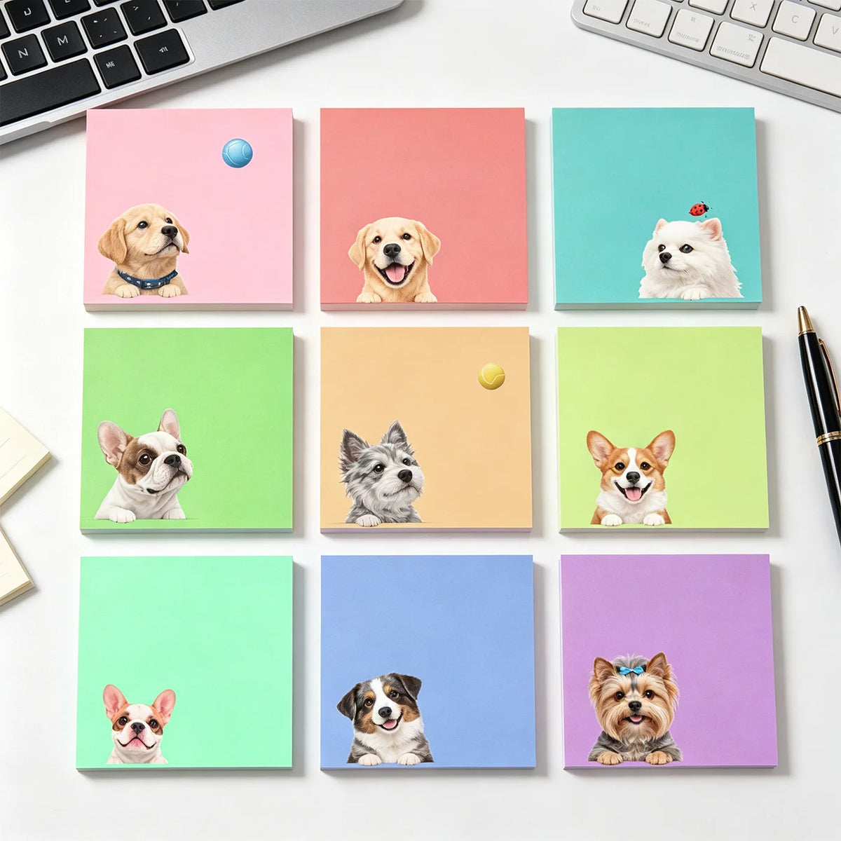 Kawaii Animal Sticky Notes Set – Cute Memo Pads for Journaling Kawaii Sticky Notes Axl Dog style-9pcs