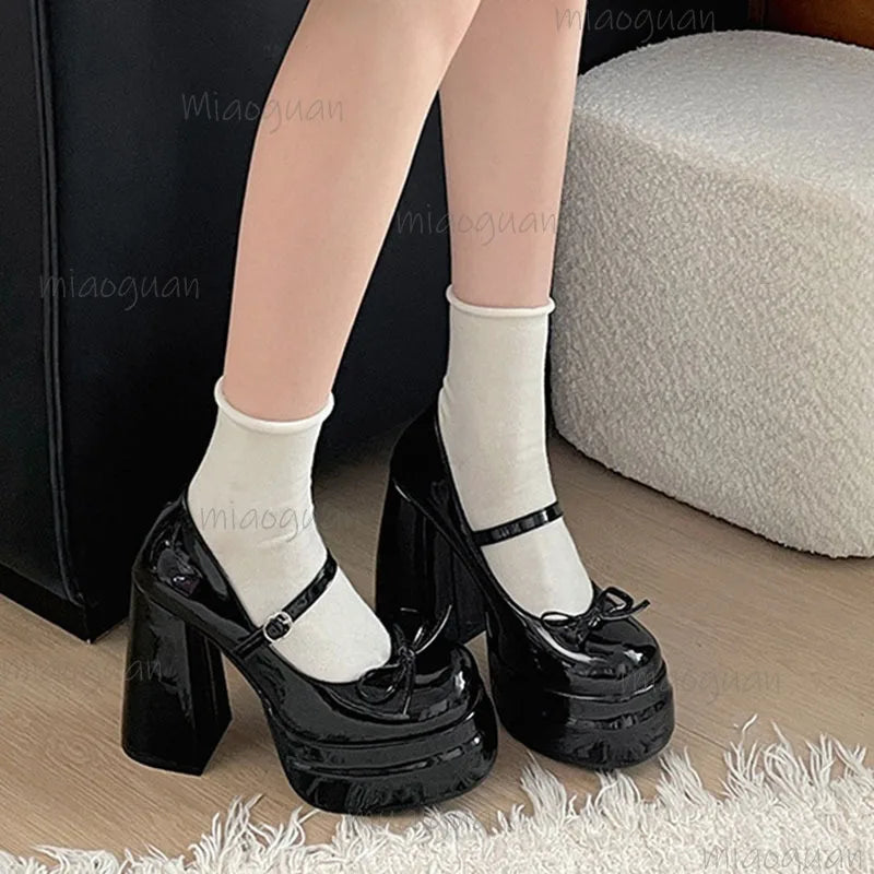 Women's Platform Mary Jane Pumps | Butterfly-Knot 12cm Heels Platform Heel Pumps Axl