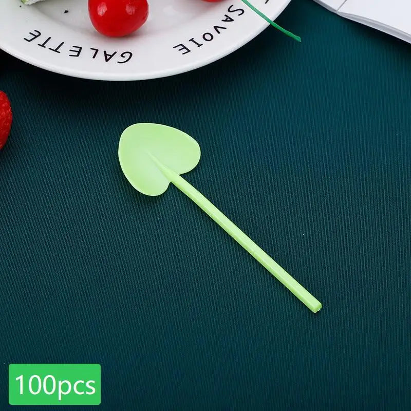 100 Heart Shaped Disposable Spoons – Colorful Party Dessert Disposable Party Spoons Axl A1