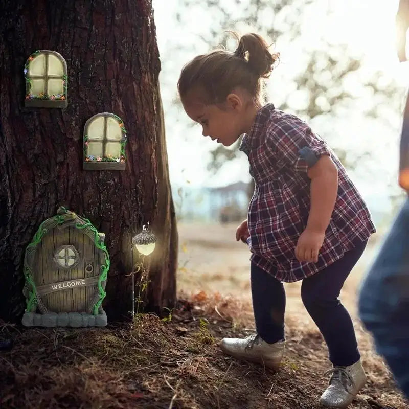 Miniature Fairy Gnome Door & Window Set | Garden Decoration Garden Fairy Decor Axl