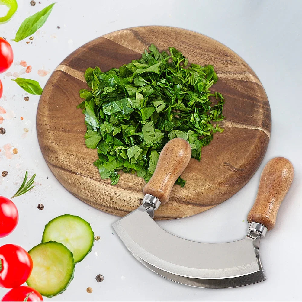 Double Blade Rocker Chopper – Stainless Steel Pizza & Salad Knife Rocker Chopper Knife Axl