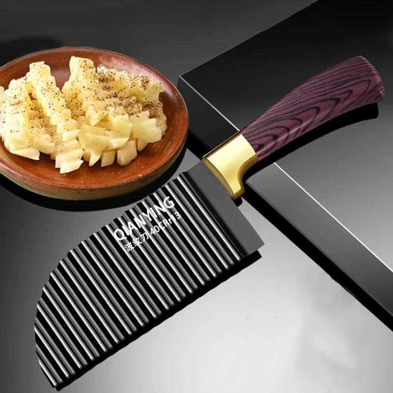 Wavy Crinkle Cut Knife – Stainless Steel Vegetable Pattern Slicer Crinkle Cut Knife Axl black