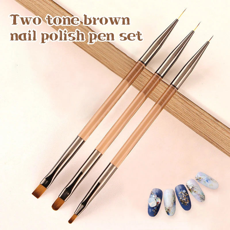 3-Piece Dual-End Nail Art Brush Set – Gel Gradient & Line Pen Nail Art Brush Set Axl