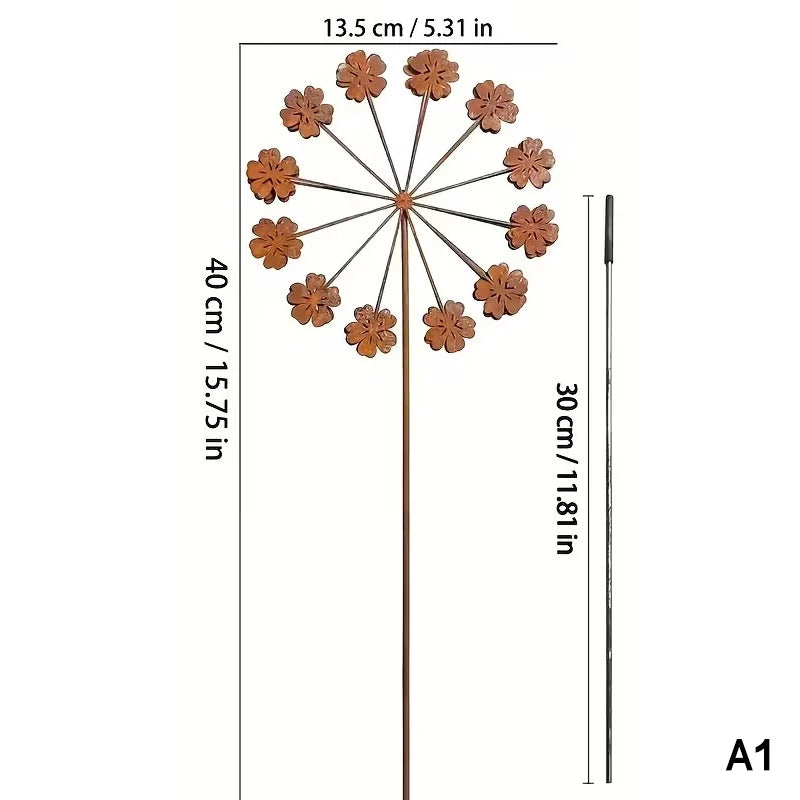 Vintage 3D Metal Dandelion Garden Stake | Rustic Iron Decor Garden Stake Axl A1