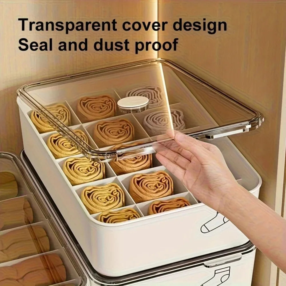 Transparent Lidded Underwear Storage Box with Compartments Wardrobe Storage Box Axl