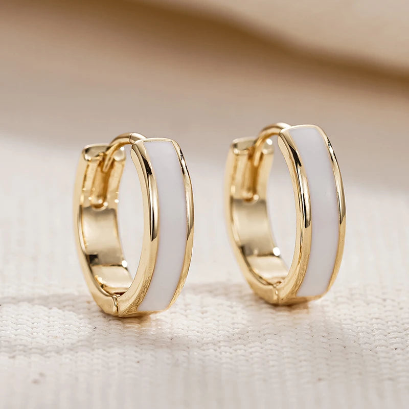Huitan White Enamel Hoop Earrings – Women's Fashion Jewelry Hoop Earrings Axl E4760