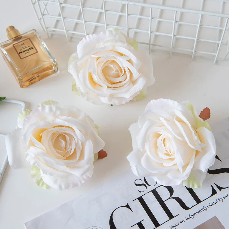 Silk Rose Artificial Flower Heads 10/20Pcs – Wedding & DIY Artificial Silk Flowers Axl WHITE 10 Pieces