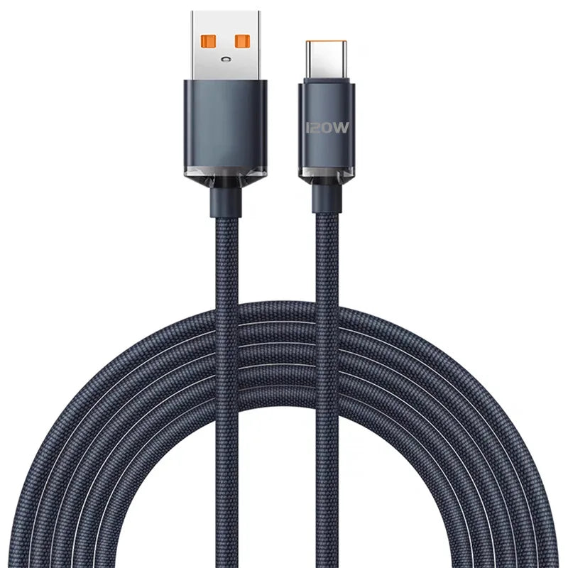 120W USB-C Fast Charging Cable 6A Nylon Braided | 0.25M–2M USB-C Charging Cable Axl black 1m