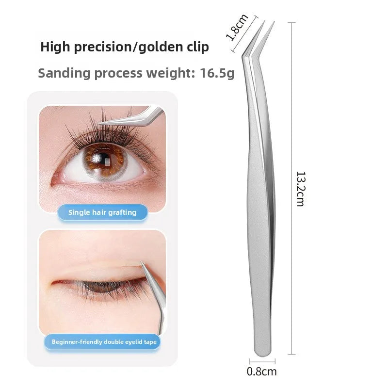 Silver Eyelash Extension Tweezers – Dolphin & Feather Precision Set Eyelash Tweezers Set Axl Sand Blasting-Long-b