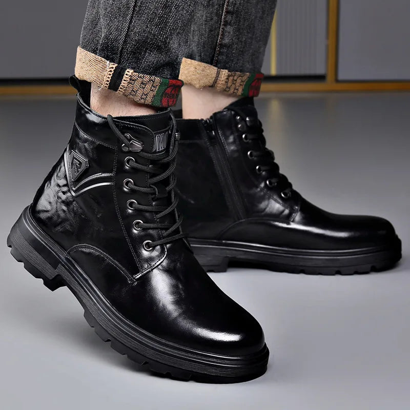 Men's Genuine Leather Ankle Boots – Warm Wool-Lined Lace-Up Men's Ankle Boots Axl